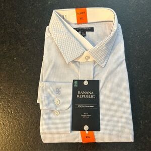 Banana Republic Stretch Poplin Shirt,  Blue/White, XXL- NWT